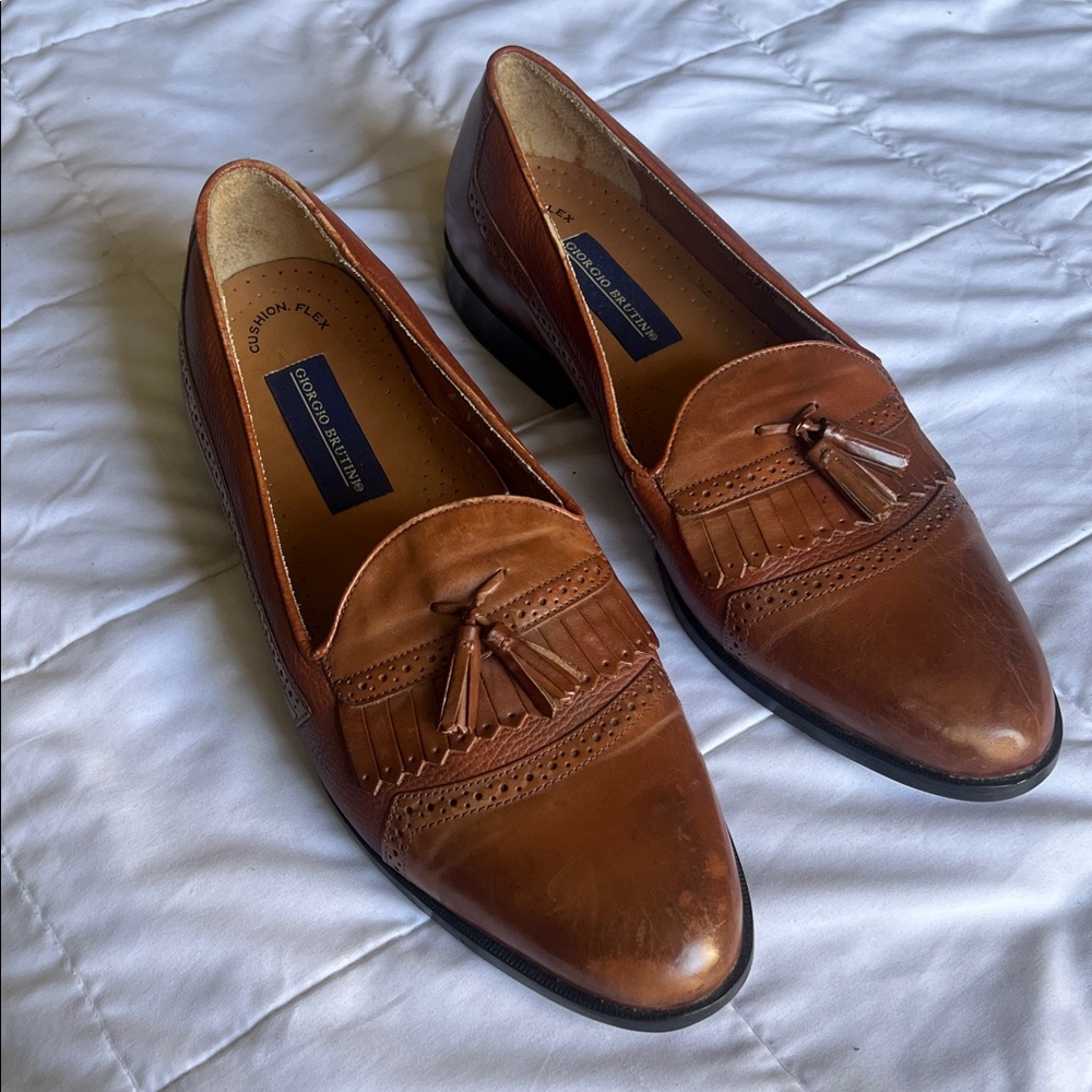 GIORGIO BRUTINI TAN LEATHER TASSEL LOAFERS
